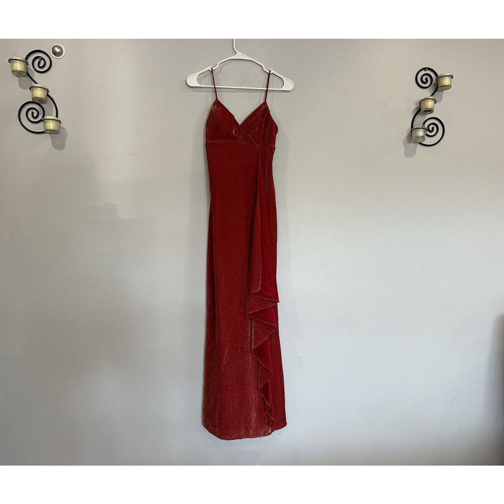 Cache Red Shimmer Sparkle Ruffle Gown Y2K New Size 2